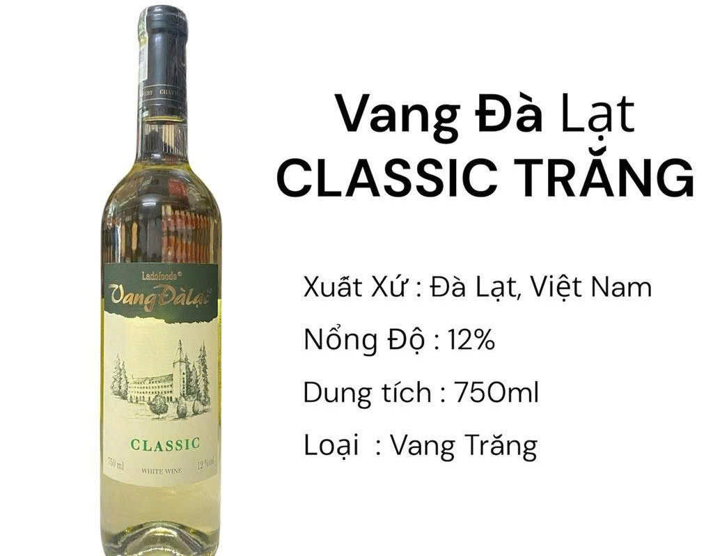 Gioi thieu vang Da Lat Classic Trang 750 ml LADOFOODS