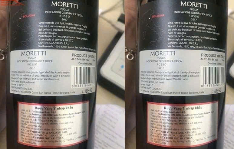 Nhan sau vang Moretti Puglia Rosso