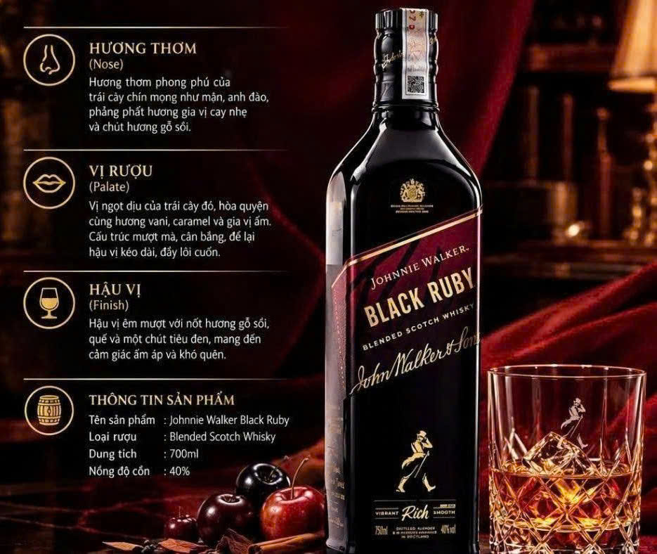 huong vi Johnnie Walker Black Rubi 700ml